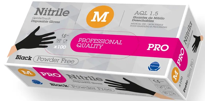 Nitril Einweghandschuh PRO schwarz, ungepudert 100er Box ENHU-S
